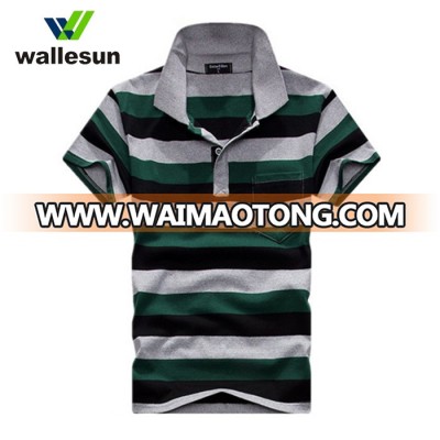 Custom 100% cotton stripe polo t shirt with embroidered logo